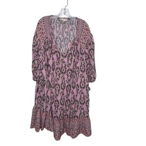 Knox Rose Boho Peasant Dress Pink Paisley Floral Print 3X Midi Tunic Ruffle Hem